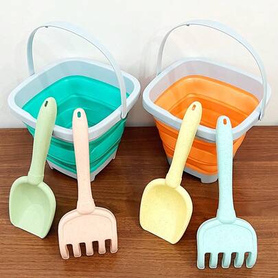 1/3/10pcs Beach Toy Set, Foldable Bucket, Shovel, Rake, Summer Beach Sand Play Toys, Portable, Parent-Child Interaction, Educational, Gift For Boys Girls Holiday Party (Random Color Tools)