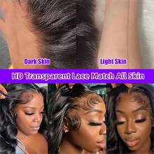 ZHENDEFA 波浪卷蕾丝前假发，真人发，隐形绑带，360°高清透明蕾丝前假发，真人发，预拔毛抽绳360°蕾丝前假发，180密度，无胶假发，女士真人发 - SNatural - 查看 7