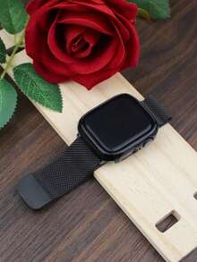 1 Set Fashion Mag Milanese Loop Strap & Case With Double Row Crystals, All-In-One Protective Cover Compatible With Apple Watch 38mm 40mm 41mm 45mm 44mm 42mm 46mm 49mm, Breathable, Scratch-Resistant, Waterproof, Shockproof, For Women And Men - Black - View 5