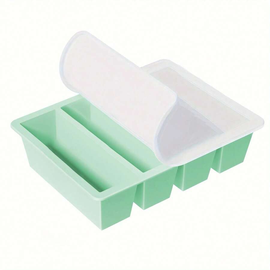 1pc Silicone  Tray With Lid - Durable Kitchen Storage For Soups, Broths And Sauces - Stackable Food Prep Container - Multicolor - View 1