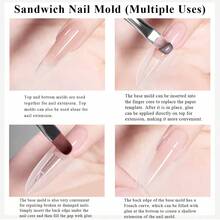 60PCS/Bag Sandwich Nail Dual Extension Form Top Mold And Bottom Mold Acrylic Nail Gel Tips For Builder Gel Extension With Guide Lines Full Coverage Extension Mold Clear Acrylic Fake Nails - Clear - View 7