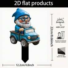 1/2个亚克力小矮人花园插牌，适用于花盆、草坪、露台和后院，完美的乔迁礼物，2D - 卡通 - 查看 2