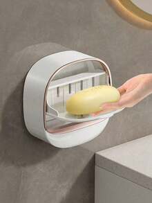 Wall Mounted Soap Dish With Flip Lid, Waterproof Soap Holder For Shower & Bathroom, No Drilling Self Adhesive Soap Box With Dustproof Cover, Keep Soap Dry (White/Green/Black) - Multiple Styles - View 6