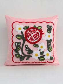 1件新款中式石榴刺绣抱枕套，装饰枕套，粉色丝绒面料，17.7*17.7英寸（45*45厘米），不含枕芯，适用于婚房、沙发、客厅、卧室、汽车、办公室、酒店装饰，四季皆宜。 - 粉色 - 查看 6