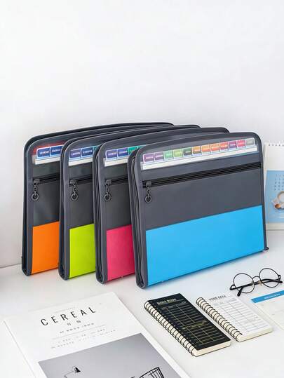 1pc A4 Multi-Layer Student Test Paper Storage Bag, Zipper Organizer Bag, 13-Slot Accordion File Folder Document Bag