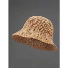 Classic Straw Braid Hat, Women's Beach Hat, Versatile Bucket Hat,, Spring/Summer - 米色 - 查看 1
