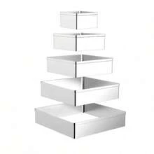 5件套方形蛋糕模具圈，慕斯蛋糕模具套装，挞模圈，煎饼模具，烘焙工具，厨房小工具，厨房配件，家用烹饪用品 - 銀色 - 查看 9