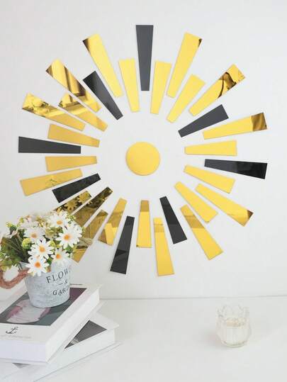 33件/套 银黑、金黑组合太阳装饰镜贴，可拆卸自粘亚克力镜面墙贴，家居装饰，卧室配件，房间装饰；