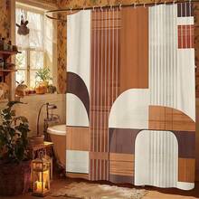 1/4pcs Bohemian Geometric Shower Curtain Set, Brown/White/Beige Polyester Shower Curtain, Bathroom Set With Bath Mat, Toilet Lid Cover - Machine Washable, Waterproof, Seasonal, Bathroom Window Curtain Shower Curtain Set - A - View 9