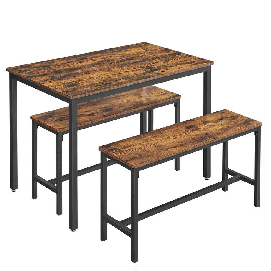 VASAGLE Juego de Mesa de Comedor, Mesa de Cocina con sillas, Industrial para Cocina, Sala de Estar, Sala de Fiesta, café rústico y Negro