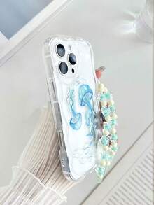 Cream Wavy Edge Jellyfish Painted Anti-Drop Phone Case With Beaded Bracelet Accessory, Compatible With IPhone 17pro/17Air /17/17promax16/11/16pro/16plus/16promax/16e/15Promax/13/1/12/XS/XR/7G/8P, Compatible With Samsung Galaxy S26/S26PLUS/S26 Ultra A17/A07/S25/S25PLUS/S25 Ultra/A16/A36/A26/A56/A50/A12/A32 Protective Phone Case - Multicolor - View 6