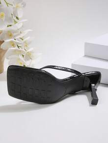 Giày sandal cao gót mũi vuông quai mảnh tối giản kiểu Pháp mùa hè mới, phù hợp cho đi làm, dự tiệc và đi biển. - màu đen - Xem 6