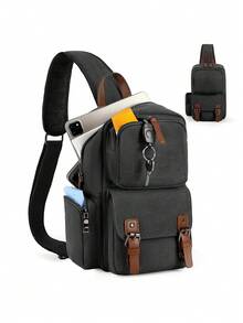 Men's Crossbody Bag, Anti-Theft Chest Bag, Waterproof Shoulder Bag, Chest Bag And Crossbody Bag Dual-Use, Suitable For Hiking, Walking, And Traveling, Black/Brown - Multicolor - View 10