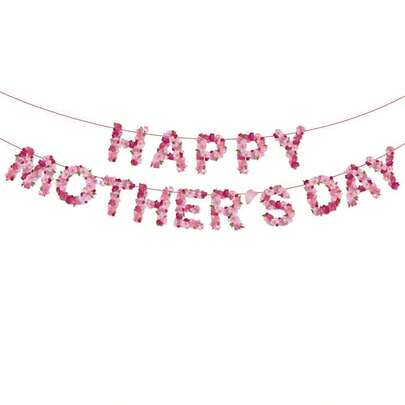 1 Set Happy Mother's Day Letter Banner Flower Backdrop Bunting Garlands For Mothers Day Anniversary Photo Booth Background Decoration DIY Party Supplies