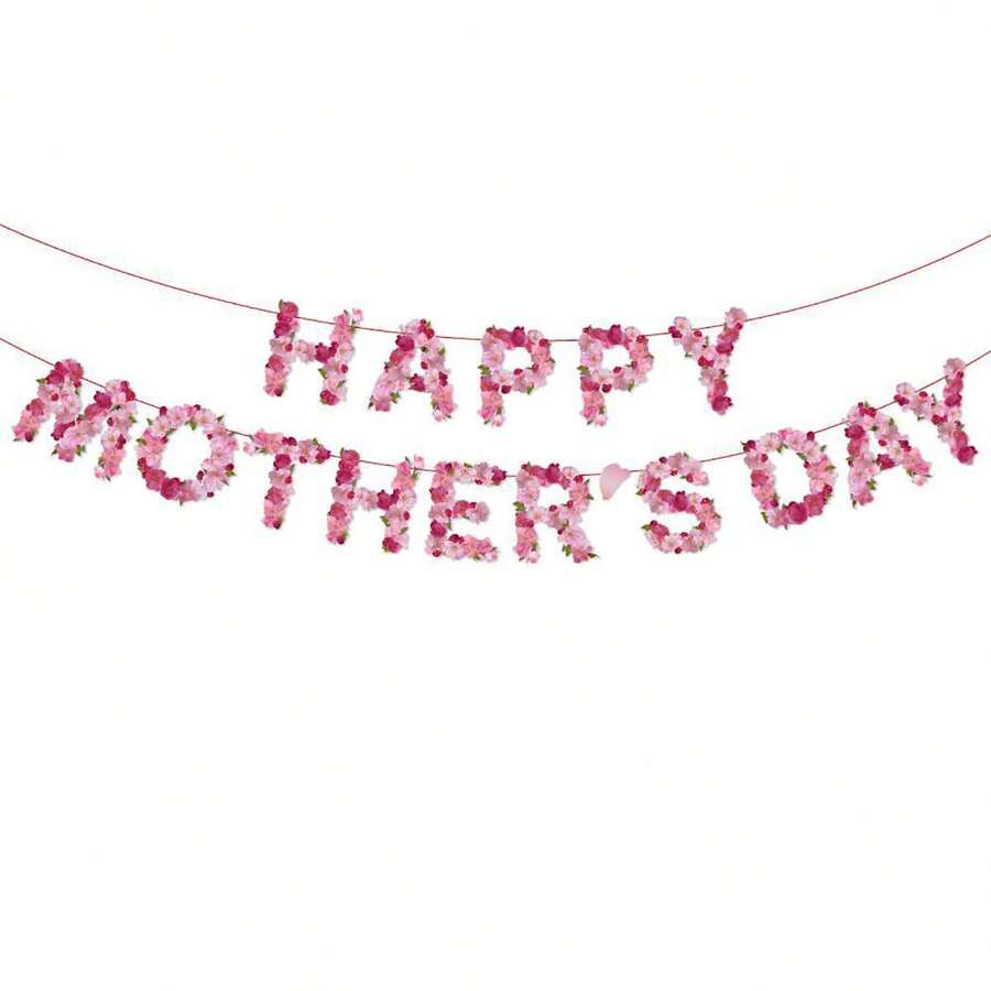 1 Set Pancarta de letras "Feliz Día de la Madre", Fondo de flores, Guirnaldas para Día de la Madre, Aniversario, Cabina de fotos, Decoración de fondo, Suministros de fiesta DIY - Izamiento de la bandera del Día de la Madre - Ver 1