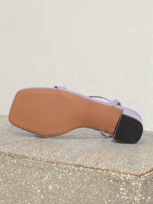 Square Toe Thick High Heel Strap Sandals, Elegant And Suitable For Banquets And Parties, Fashionable And Versatile Women's Sandals,Chunky Heels,Summer Shoes - Lilac Purple - View 8