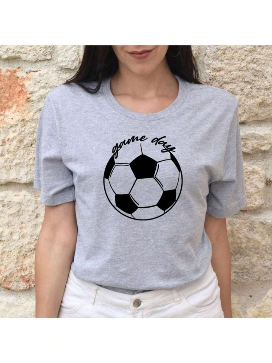 Soccer Mom Shirt Shirt, Soccer Shirt, Game Day Vibes Shirt,Mom Life Shirt,Soccer Mom Shirt,Soccer Shirt,Sports Shirt,Game Day Vibes,Game Day Womens Oversized Tee Shirts,Summer Shirts For Women, 100% Cotton Womens Oversized Printed Graphic T-Shirts Women Casual Round Neck Short Sleeve Tee 1pcs Fashion Shirt, Halloween Gift, Xmas Gift - 灰色 - 查看 1