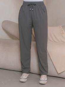 Women's Polyester Tie-Front Pants - Bạc - Xem 4