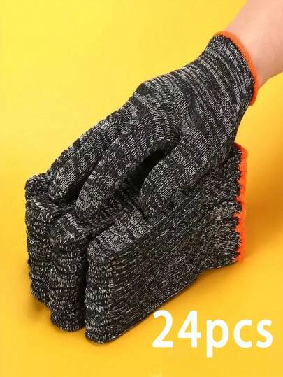 24 Gloves/12 Pairs Of Black And White Striped Gloves, Thick, Durable, Comfortable, Versatile, Hand Wash Or Machine Wash, Ideal For Tools.