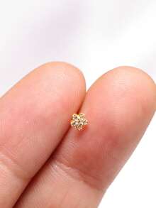 1pc 925 Sterling Silver Flower Shape CZ Nose Stud Piercing Jwelry - Gold - View 4