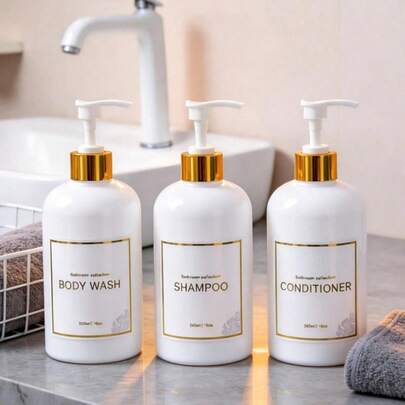 3件套浴室分配器套装，可重复灌装泵，透明洗发水、护发素、沐浴露分配器，皂液瓶 - 白色家居浴室装饰，适合秋季和开学季
