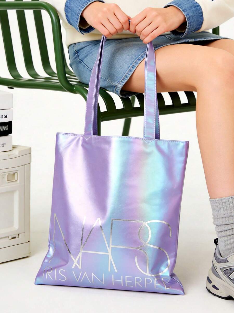 Nars Bolsa de maquillaje de la serie Dreamy con patrón de mariposa holográfica púrpura, de gran capacidad para almacenamiento de cosméticos, de alta estética, espacio organizado, bolsa de maquillaje espaciosa