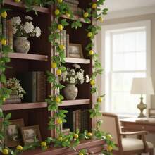 1/2pcs, Approx. 230cm Long Artificial Plastic Lemon Vine, Rustic Style, Yellow Lemons With Green Curved Leaves, Vein Texture, Realistic Fruit Details, Artificial Plant Garland, Suitable For Wall Decor, Wedding Decor, Party Decor, Balcony & Garden, Spring/Summer - Green - View 10