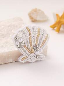 1pc Handmade Bohemian Seashell Beaded Brooch, Cute Ocean Style, Suitable For Women's Daily, Beach, Vacation Casual Wear. Handmade Shape And Color May Vary Slightly. - Shell - View 14