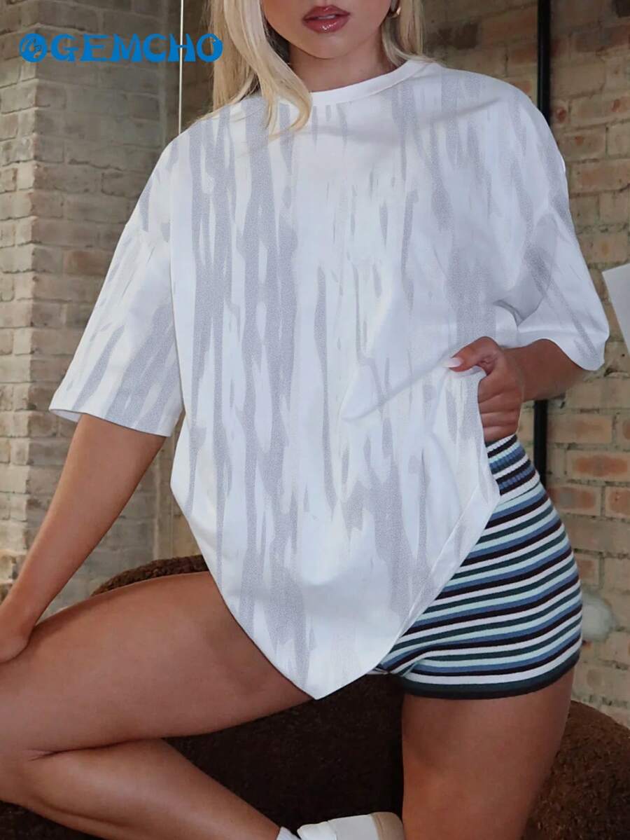 GEMCHO Camiseta de manga corta casual con estampado para mujer, primavera - Multicolor - Ver 1