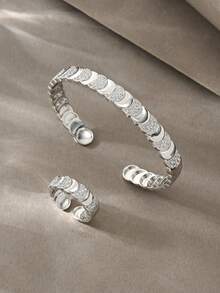 Silver Rings & Bracelet Set, Multi-Layer Linked Rings & Bracelet, Elegant Luxury Jewelry Set, Suitable For Daily Wear, Dates, Parties And Gifts - Silver - View 2