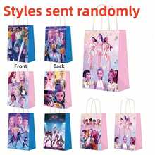 6个K-Pop恶魔猎杀少女纸袋，随机款式派对礼品袋，附赠贴纸，适合儿童生日（款式随机发送） - 彩色 - 查看 6