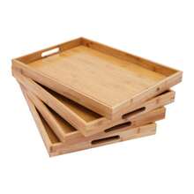 4pc Serving Tray Bamboo Wooden Tray W/ Handles Great For Dinner Trays Tea Desert - View 5