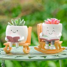 1 Resin Rocking Chair Bookworm Flower Pot - Cute Cartoon Angel Themed Succulent Plant Pot, Indoor/Outdoor Patio, Tabletop Decoration - Unique Gift For Plant Lovers, Patio Decoration, Handmade Gardening Art, Fun Gardening Supplies - Type a + Upgraded Version - View 6