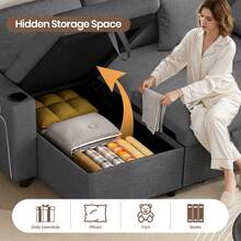Corner Sofa Bed, L-Shaped Sleeper Sectional Couch Bed, 3 In 1 Chenille Convertible Pull Out Sofa Bed With Storage Chaise And Cup Holder For Living Room, Grey - 麻布款深灰色-3人座 - 查看 3