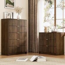 BVFUKA 5 Drawer Dresser, 32 Inch Wide Chest With Gold Handles For Bedroom Living Room Office - 核桃 - 查看 6