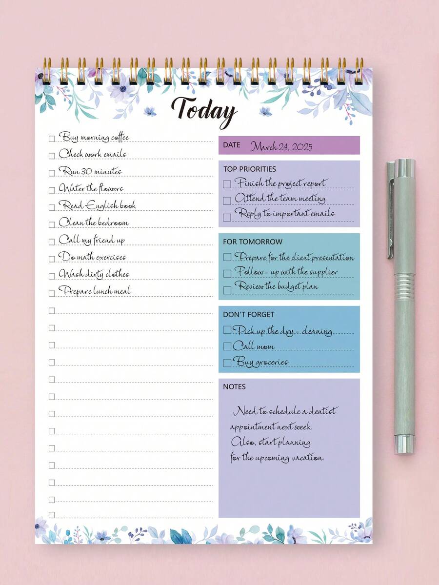 Trees To Do List Notebook - 52 Sheets Undated Work Task Planner, A5 Agenda Notebook, Suitable For Daily Tasks And Goal Setting, Applicable For Office, Home And School - Style a - View 1