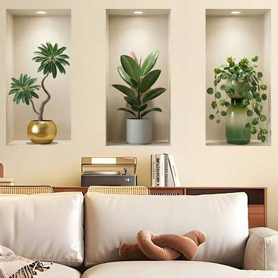 1 bộ tranh treo tường ba tấm cây xanh nhân tạo MS-G163 mới, trang trí phòng khách, lối vào, phòng học.