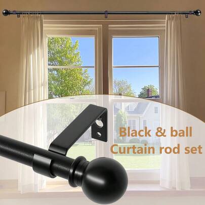 1 Set - Curtain Rod Fits Windows 33-149 Inches, 5/8 Inch Decorative Curtain Rod Set, Matte Black Splice Single Window Curtain Rod With , For Bathroom, Bedroom, Living Room, Outdoor Patio, Kitchen, Small Curtain Rod