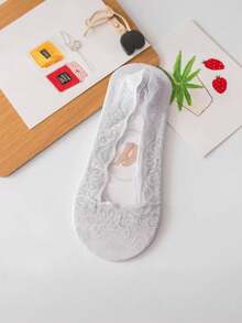 5双女士蕾丝隐形船袜，精致蕾丝边，轻盈透气，硅胶防滑，搭配鞋子和高跟鞋，尽显优雅气质！ - 彩色 - 查看 4