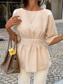 Camisa de mujer Look Polly con lazo, espalda descubierta y manga corta, estilo casual y de vacaciones, para primavera/verano - Albaricoque - Ver 8