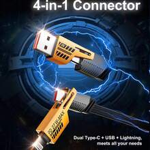 4合1 USB/Type C/Lightning 快充傳輸線,相容 iPhone 17/16/15/14/13/12 與平板電腦,高效率耐用數據傳輸線 - 黑色 - 查看 8