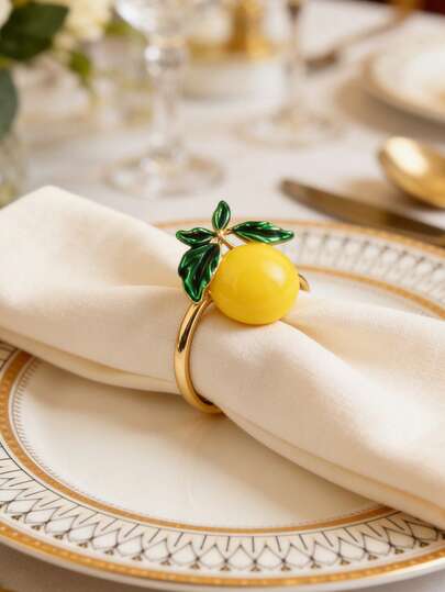 2/4/6pcs Spring Lemon Napkin Rings, Suitable For Wedding Party Table Decor Napkin Holders, Fruit Lemon Napkin Rings
