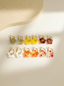 6 Pairs Fashionable Cute Hollow Flower Pendant Earrings, Suitable For Women's Dating, Party And Daily Wear - Multicolor - View 6