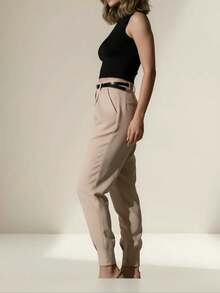 Women's High Waist Tailored Trousers With Casual And Formal Pleats - Màu be - Xem 5