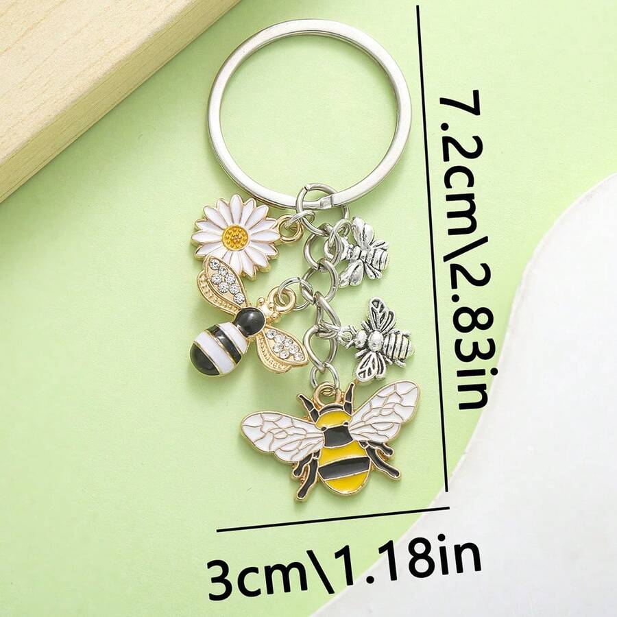 Aesthetic Bumble Bee Honeycomb Sunflower Keyring Fashion Enamel Flower Honey Jar Keychain For Women Girls Bag Charm Pendant Accessories Cute Backpack Decor Lanyard Car Key Holder Jewelry Gift For Bee Lovers Gardeners Teachers Bestie Sister Daughter Birthday Anniversary Christmas Stocking Stuffer Mother Day Present Gold Plated Alloy Metal Dainty Pearl Bee Charm Vibrant Yellow Summer Vibe Jewelry Boho Style Floral Key Chain Unique Handbag Ornament Purse Decoration Clasp Small Gift Idea For Kids Teens Students Tiny Cute Charms Durable Lightweight High Quality Craftsmanship Non-Tarnish Gold Tone Shiny Enamel Finish Nature Inspired Accessory Sweet Honeybee Theme Jewelry Collection Party Favors Wedding Guest Gifts Back To School Accessory Graduation Gift For Her Romantic Floral Bee Jewelry Fancy Key Organizer For House Keys Office Keys Wallet Charm Decorative Piece High Grade Texture Gift Box Choice - LS296-8.4g - View 1