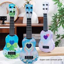 Cartoon Ukulele, Beginner Playable Musical Instrument Toy Guitar, Cartoon Starry Sky Cat, Heart, Lucky Clover Guitar, Beginner Practice Instrument, Family Gathering Music Toy, Animal Pattern Realistic Playable Guitar - Multicolor - View 3