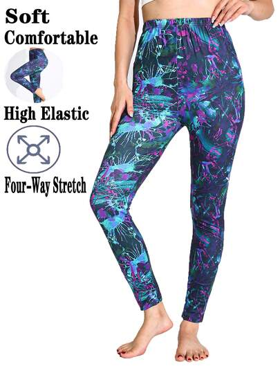 1条装女士时尚扎染紧身裤，高弹瑜伽裤，休闲橄榄绿紧身裤，透气塑形腰带九分裤，适合运动、健身、休闲穿着、户外活动