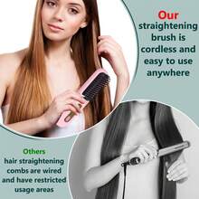 无线旅行直发器，迷你直发器，便携式热风直发梳，可充电电池，防烫设计，3档温度设置 - 多色 - 查看 7