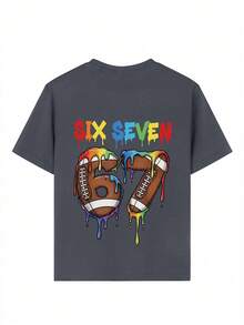Young Boy Casual Graphic Print Crew Neck Short Sleeve T-Shirt, Summer Top - Dark Grey - View 6