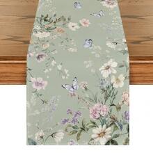 1pc DOKRIY Table Runner With Green Wildflower & Leaf Botanical Print - Multi-Size (13x36/48/72/108) Rectangular Dining Table Decor Suitable For Summer Kitchen, Weddings, Rustic Farmhouse & Spring Party Decoration - 1 cái-13*35,8in(33*91cm) - Xem 1